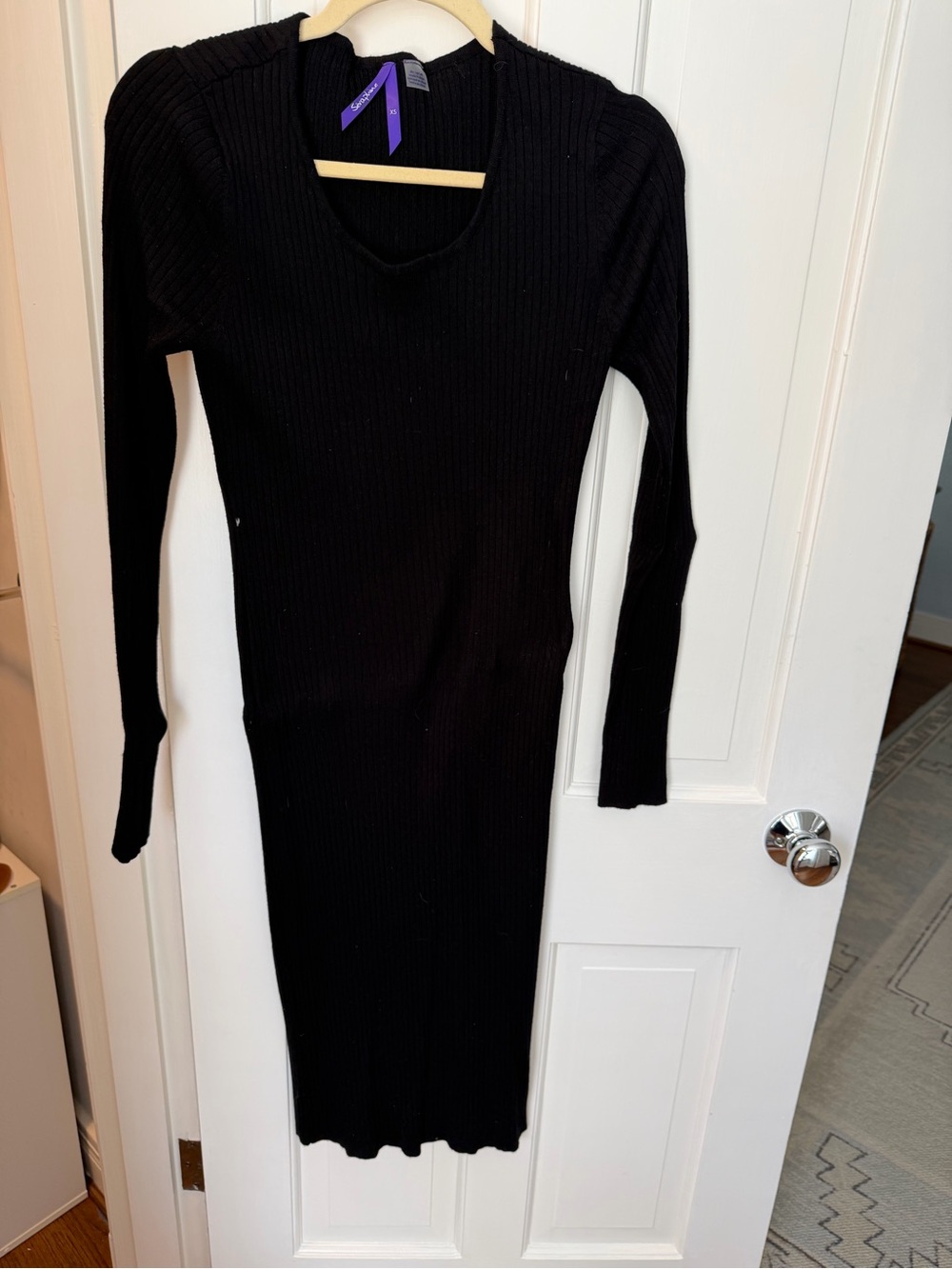 Seraphina Maternity Black Ribbed Long-Sleeve Knit Dress